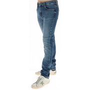 Superdry Herrenjeans in Blau mit schmaler Passform, dezenter Waschung und klassischen Ziernähten, Vorderansicht