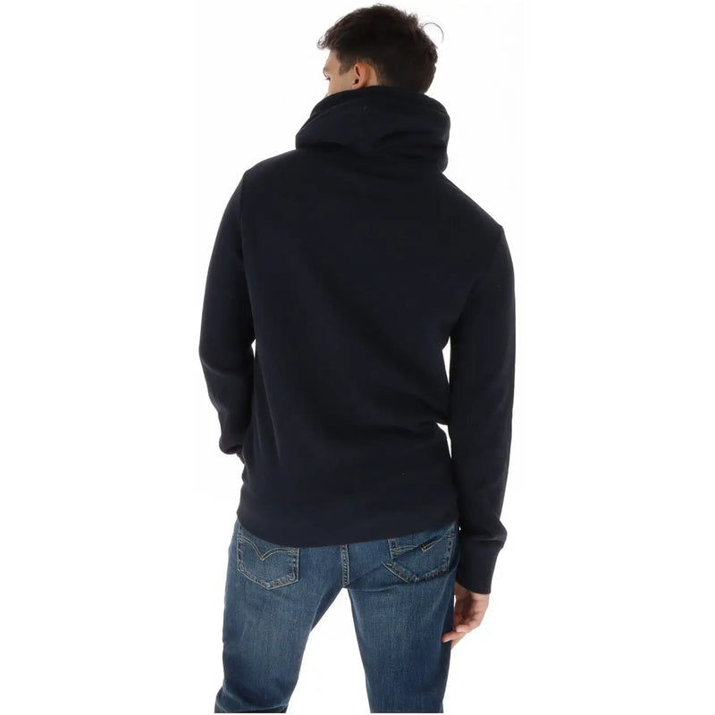 Superdry Herren-Kapuzenpullover aus blauem Baumwollfleece in Schwarz mit weichem, strukturiertem Stoff und gerippten Bündchen