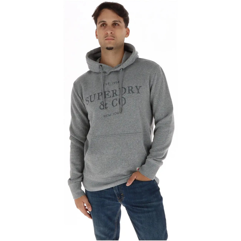 Grauer Kapuzenpullover aus blauem Baumwollfleece von Superdry & Co. für Herren mit einem angenehm weichen Stoffdesign