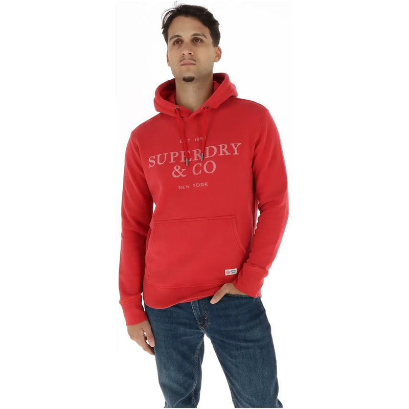 Superdry Herren-Kapuzenpullover aus blauem Baumwollfleece mit rotem Superdry & Co.-Logo auf der Vorderseite