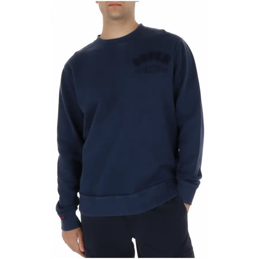 Superdry Herren-Sweatshirt aus blauer Baumwolle mit Rundhalsausschnitt und dunklem, gesticktem Logo auf der Brust, Modell M2014483A