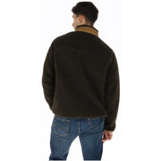 Superdry Brauner Herren-Rollkragenblazer aus Polyester mit Reißverschluss und dunkelolivgrüner Shearling-Jacke mit hellbraunem Kragen