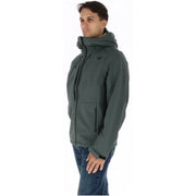 Superdry Grüner Herrenblazer aus Polyester mit Kapuze, gefertigt aus dunkelgrünem Softshell-Material mit schwarzen Reißverschlussdetails und dezentem Logo auf der Brust.