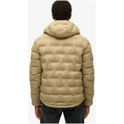 Beige gesteppte Daunenjacke mit Kapuze für Herren aus Polyester von Superdry Modell M5012045A