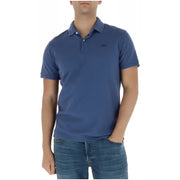 Blaues kurzärmeliges Baumwoll-Poloshirt von Superdry Herren mit dezentem, gesticktem Logo auf der linken Brust M1110452A