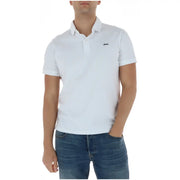 White lacoste polo shirt with subtle green crocodile logo made of cotton short sleeve for men