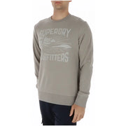 Superdry Herren-Sweatshirt, beige, bedruckt, Rundhalsausschnitt, Baumwolle, langärmelig, grauer Stil mit verwaschenem Grafikdruck