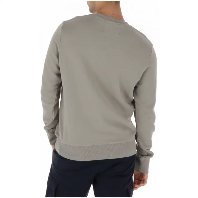 Superdry Herren-Sweatshirt, beigefarben, bedruckt, Rundhalsausschnitt, aus Baumwolle in einem sanften, gedeckten Grau mit gerippten Bündchen und Saum.