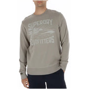 Superdry Herren-Sweatshirt, beige, bedruckt, Rundhalsausschnitt, Baumwolle, grau, mit weißem Surfbrett- und Sonnenmotiv