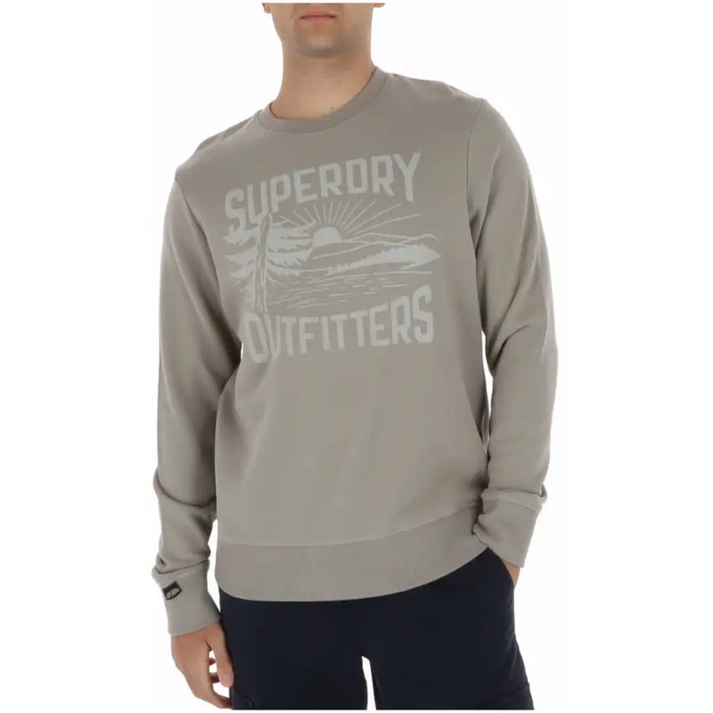 Superdry Herren-Sweatshirt, beige, bedruckt, Rundhalsausschnitt, Baumwolle, grau, mit weißem Surfbrett- und Sonnenmotiv