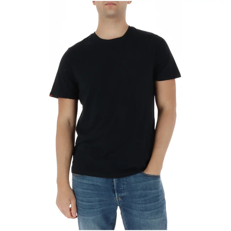Superdry Herren-T-Shirt, grün, kurzärmelig, aus Baumwolle mit schwarzem Stoff und dezentem orangefarbenem Besatz an den Ärmelbündchen