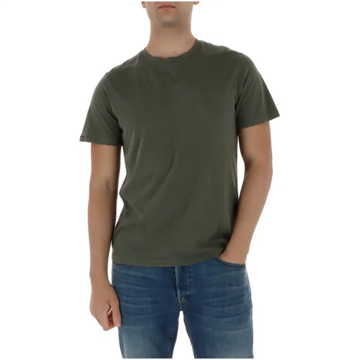 Superdry Herren-T-Shirt, grün-olivgrün, aus Baumwolle, Rundhalsausschnitt, kurze Ärmel, mit kleinem Logo-Etikett am linken Ärmel