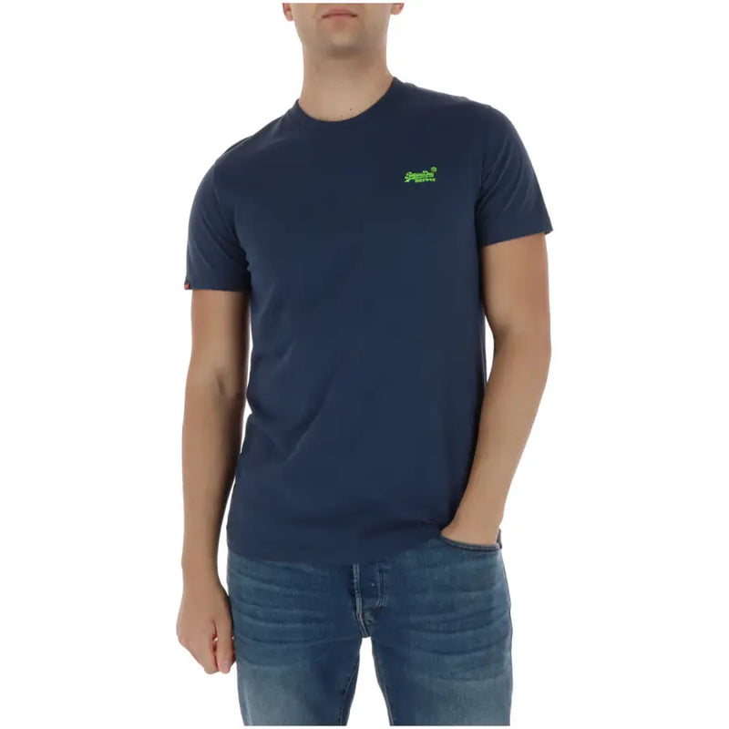 Marineblau Superdry Herren-T-Shirt mit neongrünem Brustlogo aus Baumwolle, Kurzarm, hellblau, M1011245A