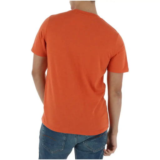 Orangefarbenes Superdry Herren-T-Shirt aus Baumwollmischung mit kurzen Ärmeln und Rundhalsausschnitt für die Freizeit.