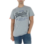 Graues Superdry Vintage-T-Shirt mit dunkelgrauem Logodruck, aus orangefarbenem Baumwollmischgewebe, Kurzarm, für Herren, M1012216A