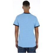 Superdry men’s light blue heathered cotton t-shirt with black ribbed collar and sleeve cuffs