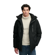 Superdry Parka City für Herren in Schwarz mit Kapuze und Frontreißverschluss, Vorderansicht