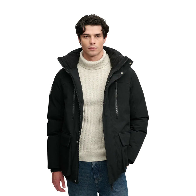 Superdry Parka City für Herren in Schwarz mit Kapuze und Frontreißverschluss, Vorderansicht