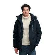 Superdry Parka City für Herren in Schwarz mit Kapuze, Frontreißverschluss und Seitentaschen, Vorderansicht