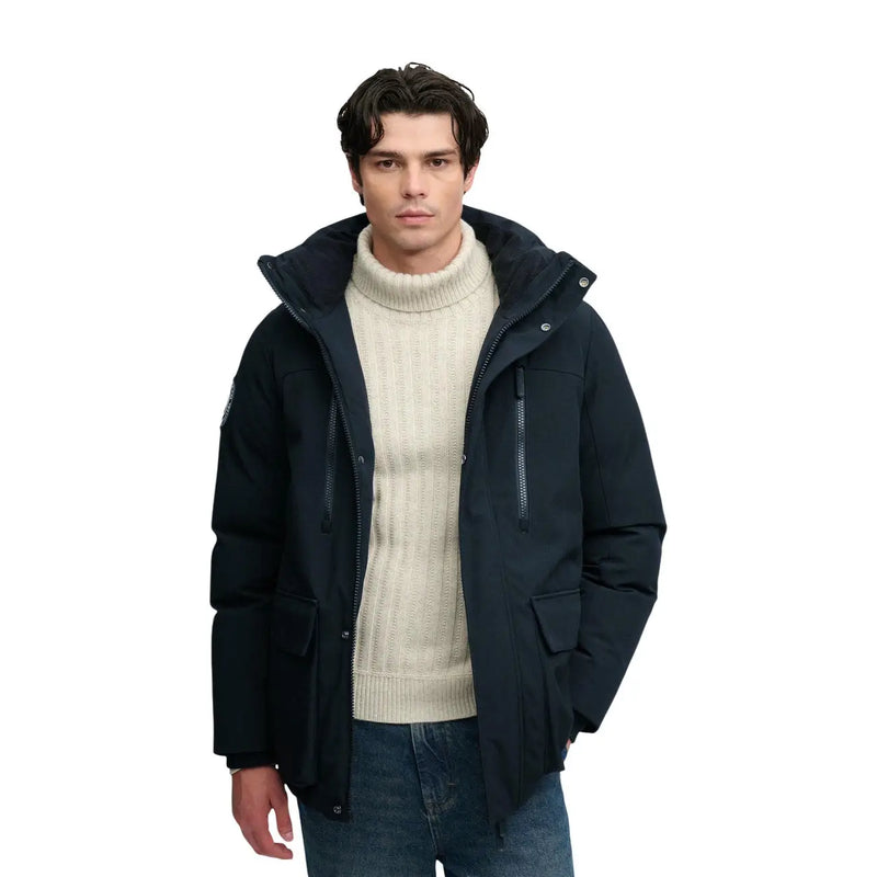 Superdry Parka City für Herren in Schwarz mit Kapuze, Frontreißverschluss und Seitentaschen, Vorderansicht