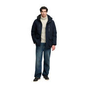 Superdry Parka City für Herren in Marineblau mit Kapuze und Reißverschlusstaschen vorne, Vorderansicht