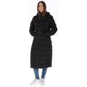 Superdry Schwarze Damen-Steppjacke mit gesteppter Kapuze und Frontreißverschluss, Vorderansicht