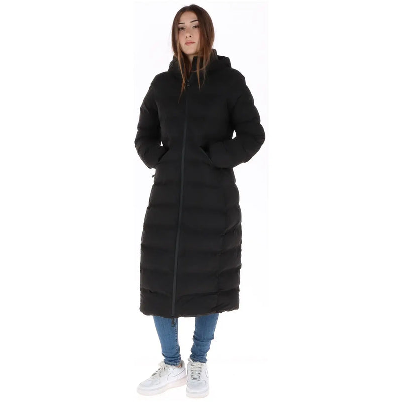 Superdry Schwarze Damen-Steppjacke mit gesteppter Kapuze und Frontreißverschluss, Vorderansicht