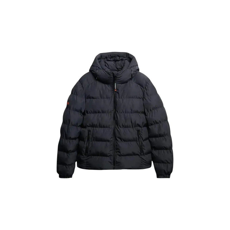 Superdry Schwarze Steppjacke für Herren mit Kapuze, Vorderansicht