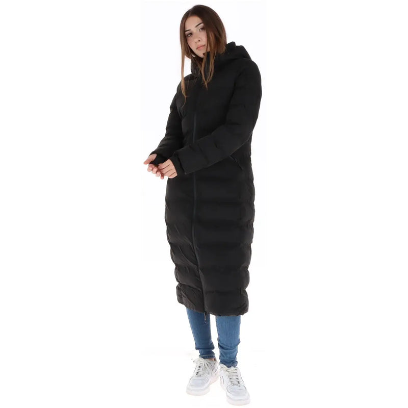 Superdry Schwarze Steppjacke für Damen mit Kapuze und Steppdesign, Vorderansicht