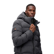 Superdry Steppjacke für Herren in Dunkelgrau mit Kapuze und gestepptem Design mit Logo auf dem linken Ärmel, Vorderansicht