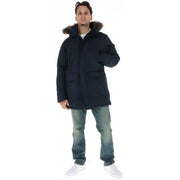 Superdry Steppjacke für Herren in Dunkelblau mit pelzgefütterter Kapuze und Vordertaschen, Vorderansicht