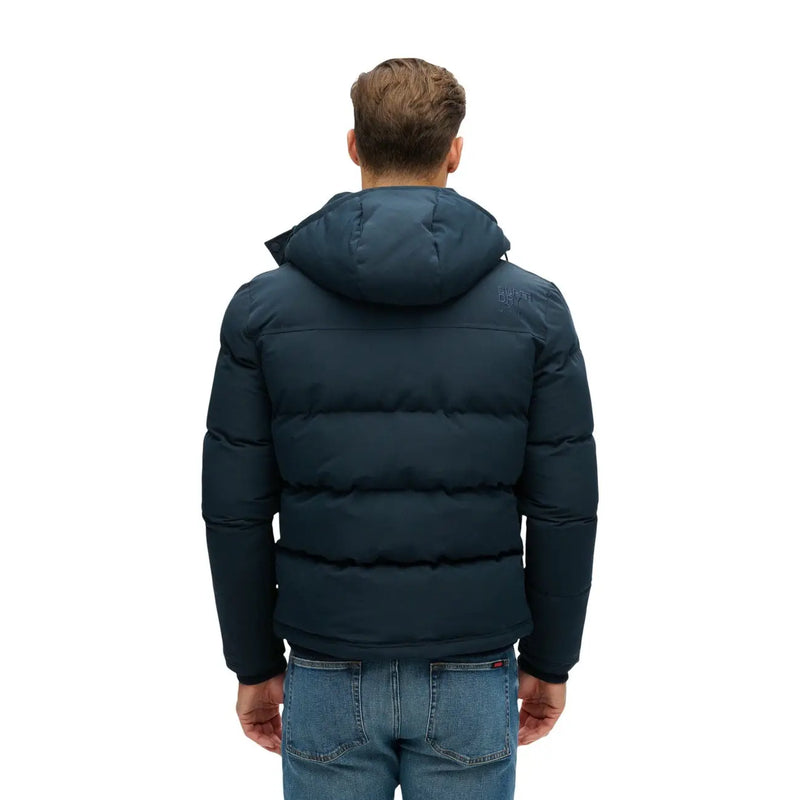 Superdry Outdoor Everest Steppjacke für Herren in Dunkelblau mit Steppdesign und Kapuze, Vorderansicht