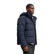 Superdry Premium-Steppjacke mit Kapuze für Herren in Marineblau mit Steppdesign und Frontreißverschluss, Vorderansicht