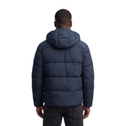 Superdry Hochwertige Steppjacke mit Kapuze für Herren in Marineblau mit gesteppter Kapuze und Frontreißverschluss, Vorderansicht