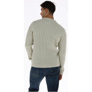 Superdry Damenpullover aus Wolle in Creme mit Rippstrick und Rundhalsausschnitt, Vorderansicht