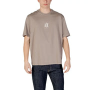 Taupe crew-neck cotton T-shirt from Armani Exchange for men