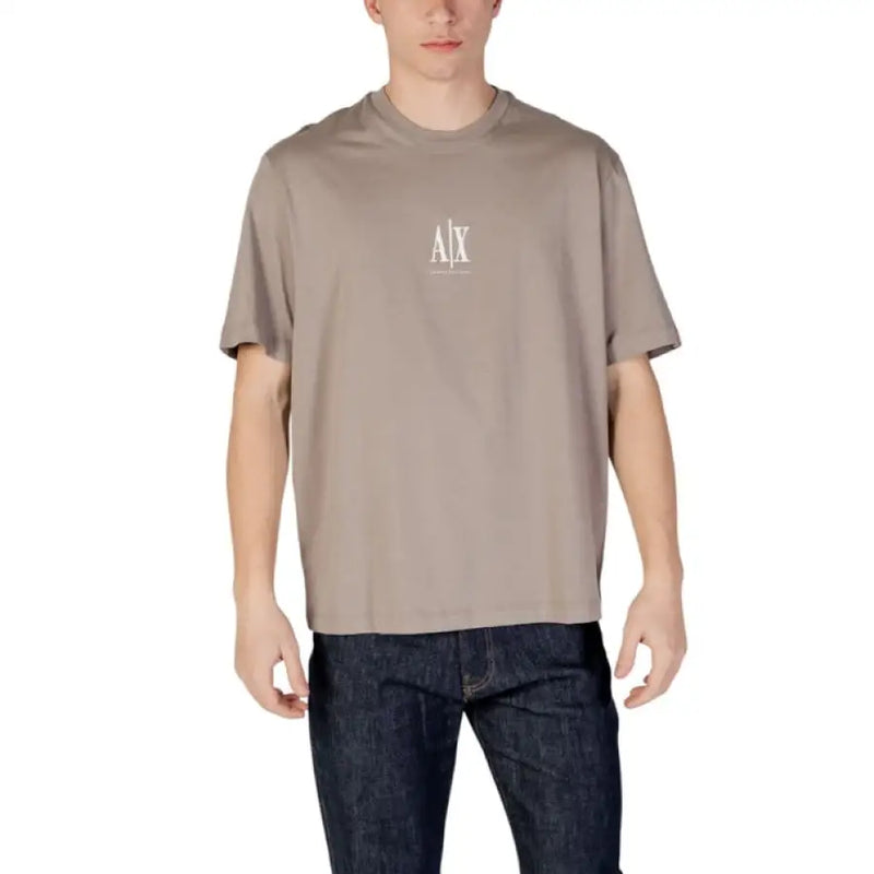 Taupe crew-neck cotton T-shirt from Armani Exchange for men