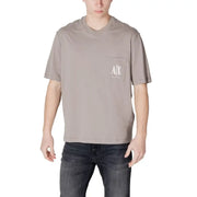 Taupe t-shirt with pocket from Armani Exchange Men Black Cotton T-shirt Round Neck