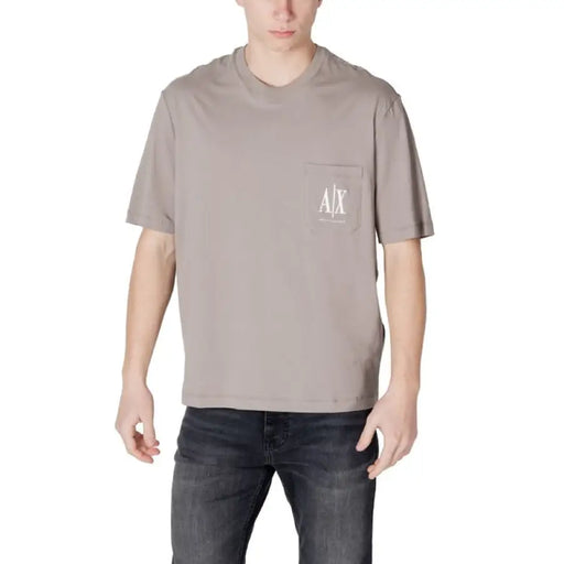 Taupe t-shirt mit Tasche von Armani Exchange Herren Schwarz Baumwolle T-shirt Rundhalsausschnitt