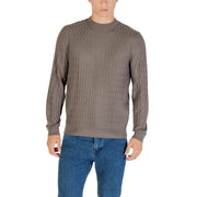 Taupe textured knit sweater displayed on Navy Blue Textured Long Sleeve Sweater product