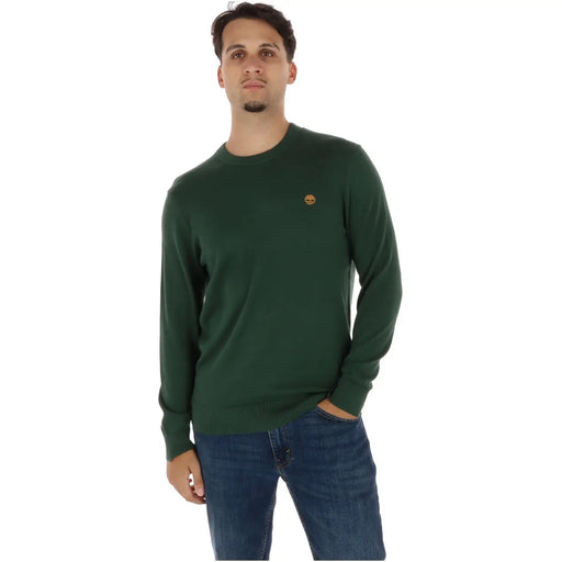 Timberland Baumwollpullover für Herren in Dunkelgrün mit kleinem, gesticktem Logo auf der linken Brust, Vorderansicht