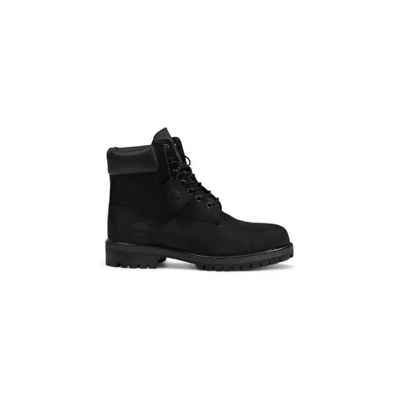 Timberland men black leather lace up boots with 6-inch suede upper and rubber sole for durable outdoor wear