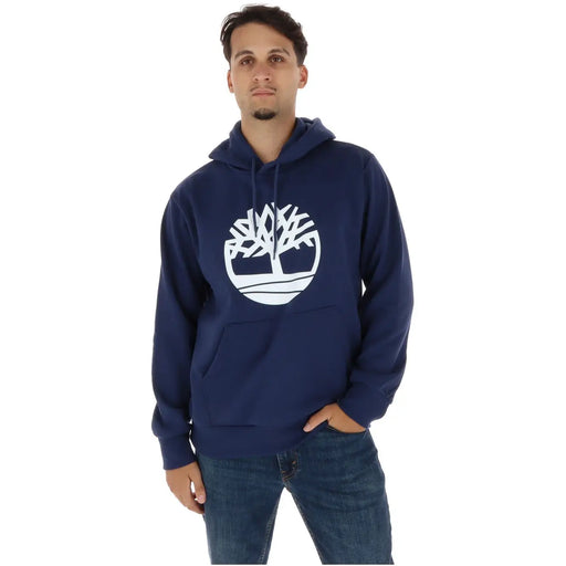 Marineblau Timberland Herren-Baumwoll-Hoodie mit weißem Baum-Logo auf der Brust für lässige Kleidung