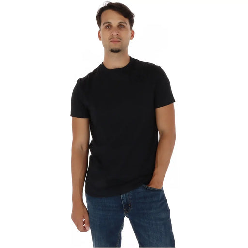Timberland men black cotton short sleeve crew neck t shirt front view showcasing casual comfort design