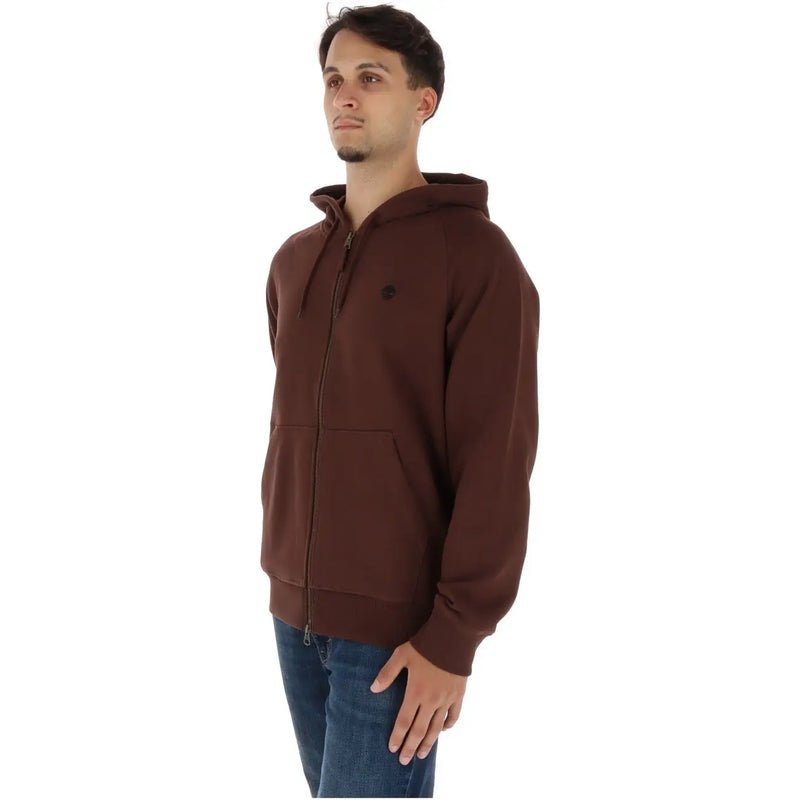 Timberland Brauner Herren-Hoodie aus Baumwolle mit Reißverschluss, dezentem Logo auf der Brust und dunkelbraunem Reißverschluss.