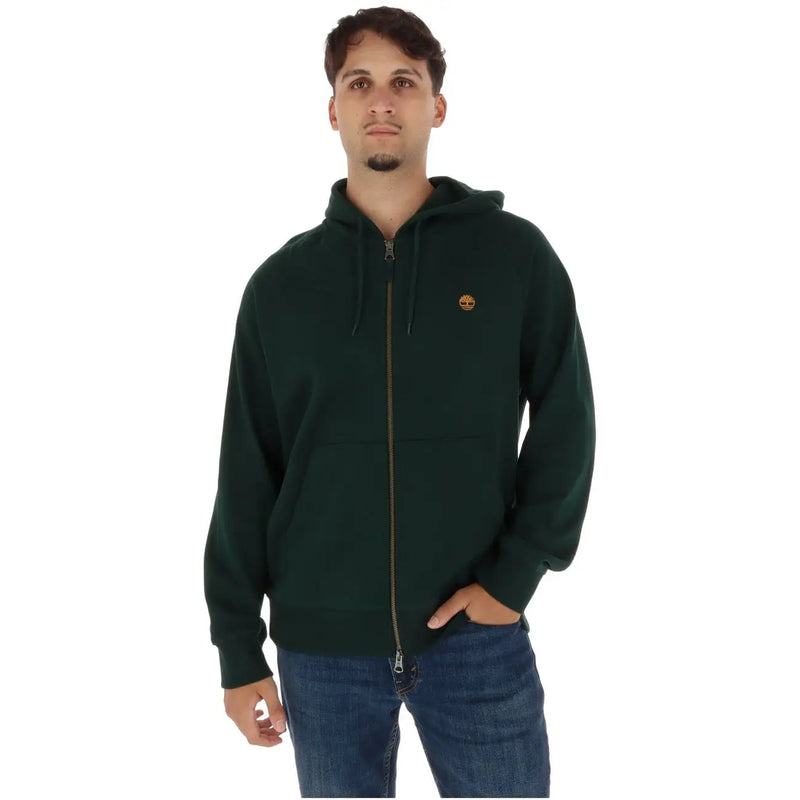 Timberland Herren-Kapuzenpullover aus brauner Baumwolle mit dunkelgrünem Reißverschluss timberland Kapuzenpullover mit gesticktem Logo