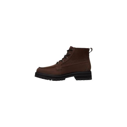 Timberland Braune Herren-Lederstiefel mit mittelhoher Schnürung, schwarzen Schnürsenkeln und einer griffigen Gummisohle