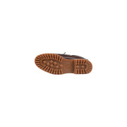 Timberland Braune Herren-Freizeitschuhe aus Leder mit hellbrauner Gummisohle und markantem Profil, von der Rückseite gesehen