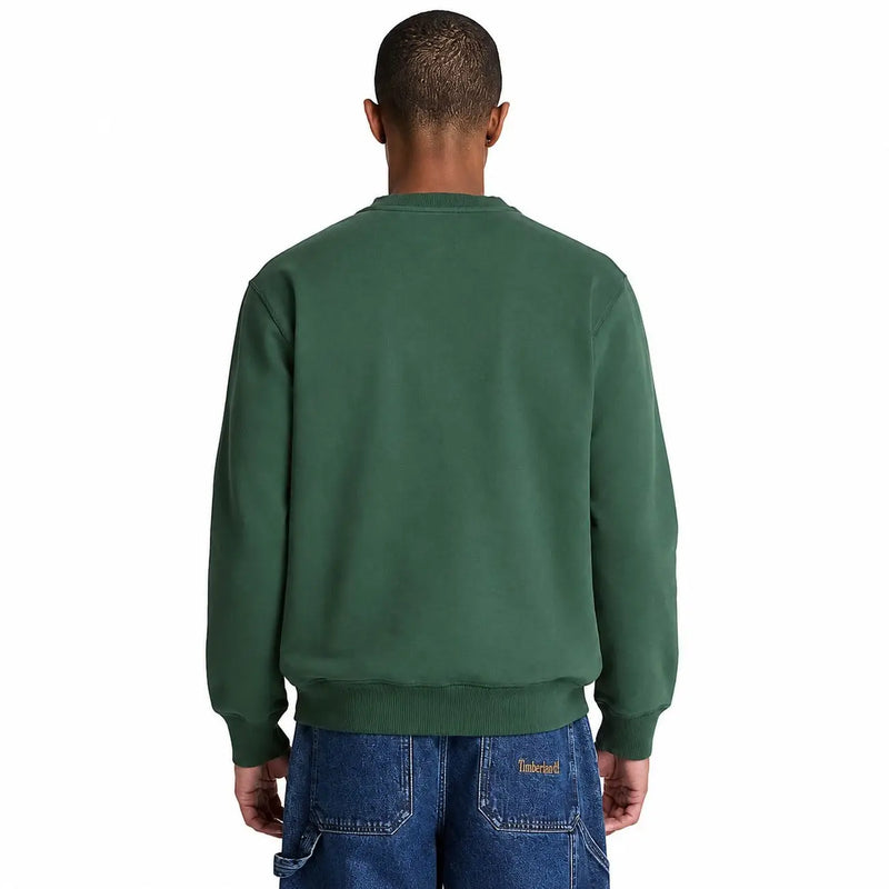 Timberland Grünes Herren-Sweatshirt aus Baumwolle mit dunkelgrünem Rundhalsausschnitt und gerippten Bündchen und Saum für die Freizeit.