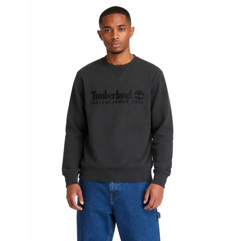 Timberland Grünes Herren-Sweatshirt aus Baumwolle mit dunkelgrauem Stoff, schwarzem gesticktem Logo und dem Schriftzug „Gründung 1976“ auf der Brust